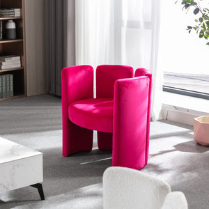 Velvet Accent Chair,Unique Barrel Upholstered Chair with Circular Backrest Modern Design Cute Side Decorative Chairs for Living Room/Lounge/Bedroom/Reading Room,Rose