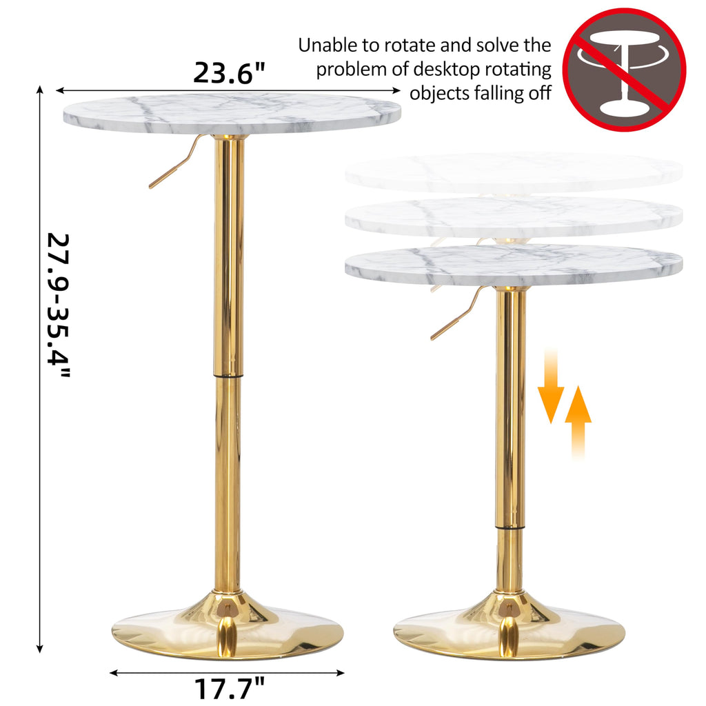 24'' Round Cocktail Bar Table with Metal Base, Tall Bistro Pub Table, Adjustable 27.9''-35.4'' Counter Bar Height for Kitchen, Dining Room, Living Room, Easy Assembly, Gold