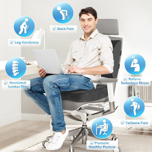 Lumbar Support Pillow & Seat Cushion Set for Office Chair, Desk Chair, Wheelchair & Car–Memory Foam Back Support, Ergonomic Chair Cushions,Sciatica Pain Relief,Home Essentials(Grey,XL)