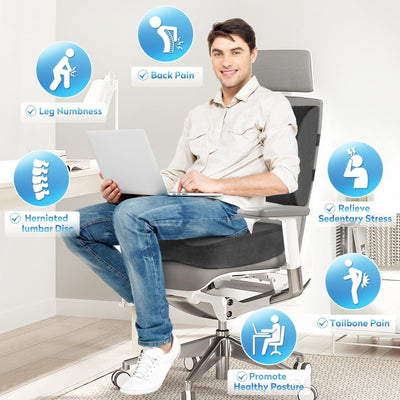 Lumbar Support Pillow & Seat Cushion Set for Office Chair, Desk Chair, Wheelchair & Car–Memory Foam Back Support, Ergonomic Chair Cushions,Sciatica Pain Relief,Home Essentials(Grey,XL)