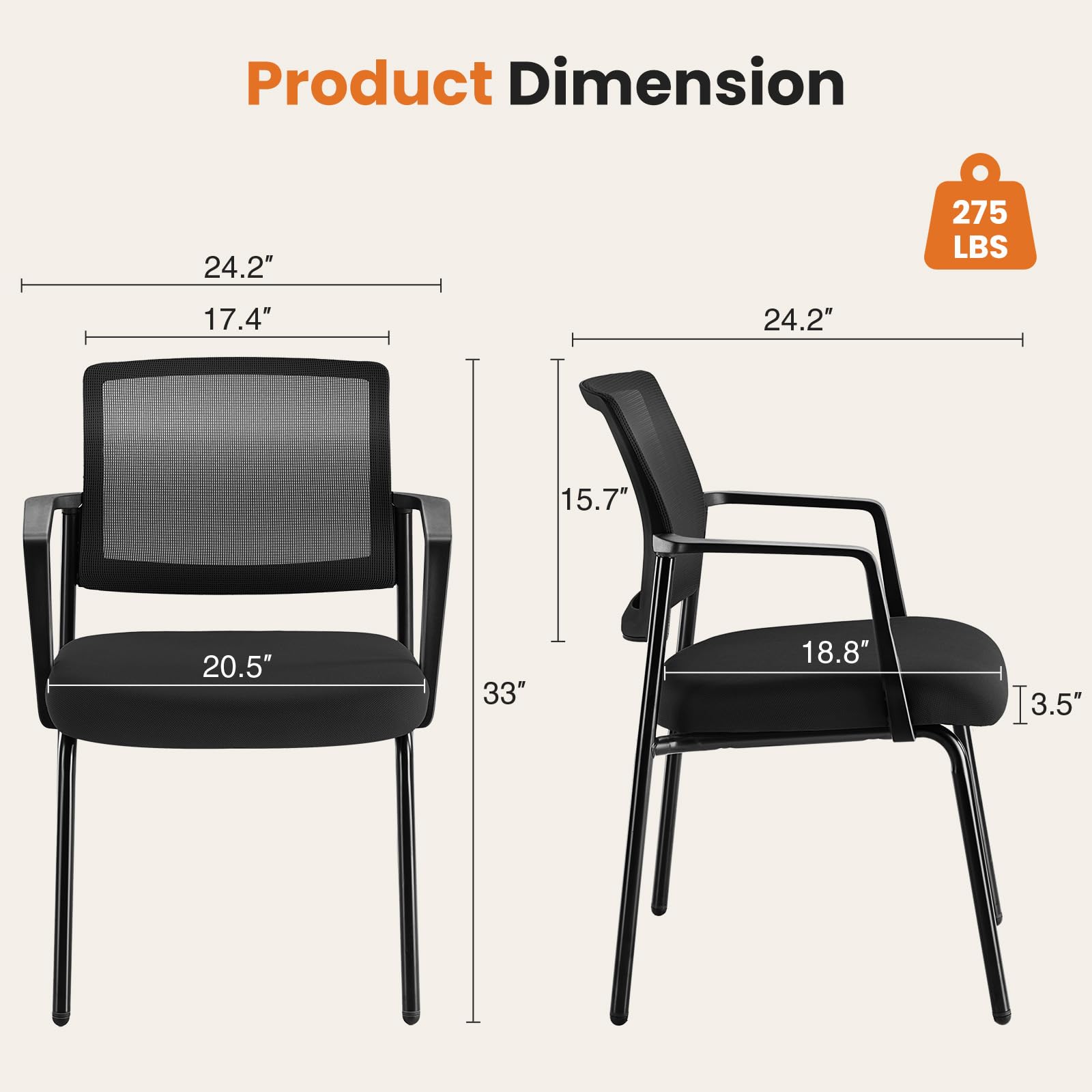 4 Pack Black, Mesh Back Stacking Arm Chairs, Upholstered Fabric Stacking Chairs, Sturdy Metal Office Chairs, Easy to Use and Store, Outdoor and Indoor, for Home, School, Party, Church,