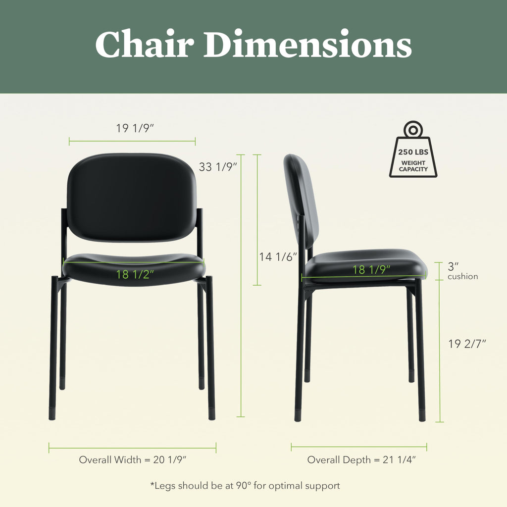 Fabric Guest Office Chair, Armless Stackable Seating for Waiting Rooms, Lobbies, Conference Areas, and Offices, Side Chair for Reception and Training Spaces, Black