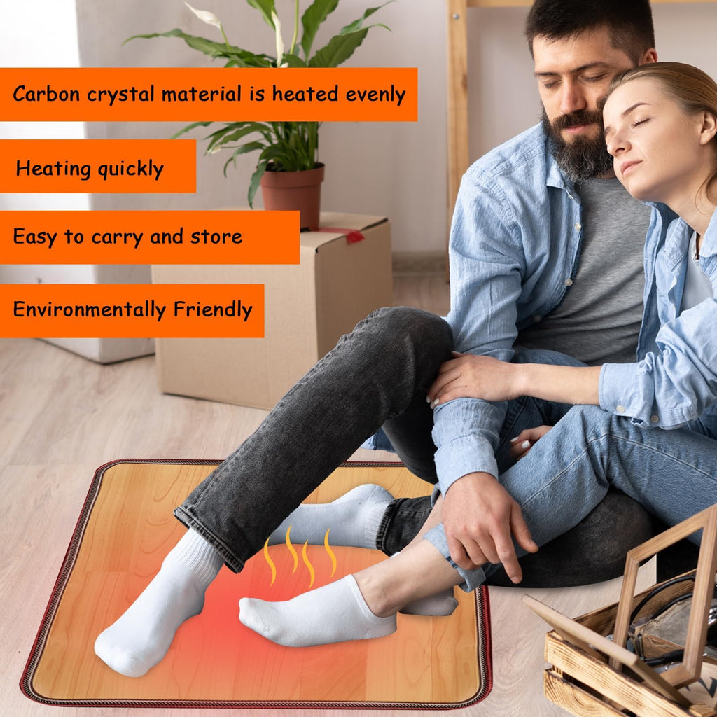 PVC 110V Heated Floor Mat Heater for Foot Warmer Under Desk 22 x 20 Inch Electric Heating Pad Energy Saving Carpet Pad Indoor Floor Heated Rug for Home Office Bathroom House Brown