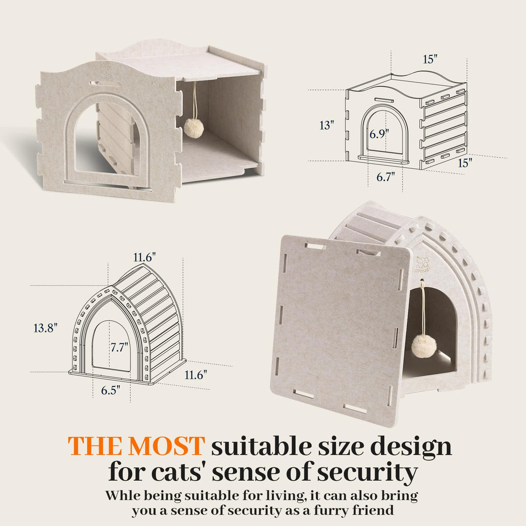 Indoor Cat House for 2 Cats: 2-in-1 Double-Deck Cat House, Sturdy and Scratch-Resistant, Original Castle Design, A Perfect Indoor Cat Cave for Multiple Small Pets and Kittens
