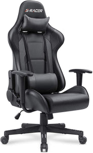 Gaming Chair, Office Chair High Back Computer Chair Leather Desk Chair Racing Executive Ergonomic Adjustable Swivel Task Chair with Headrest and Lumbar Support (Dark Black)