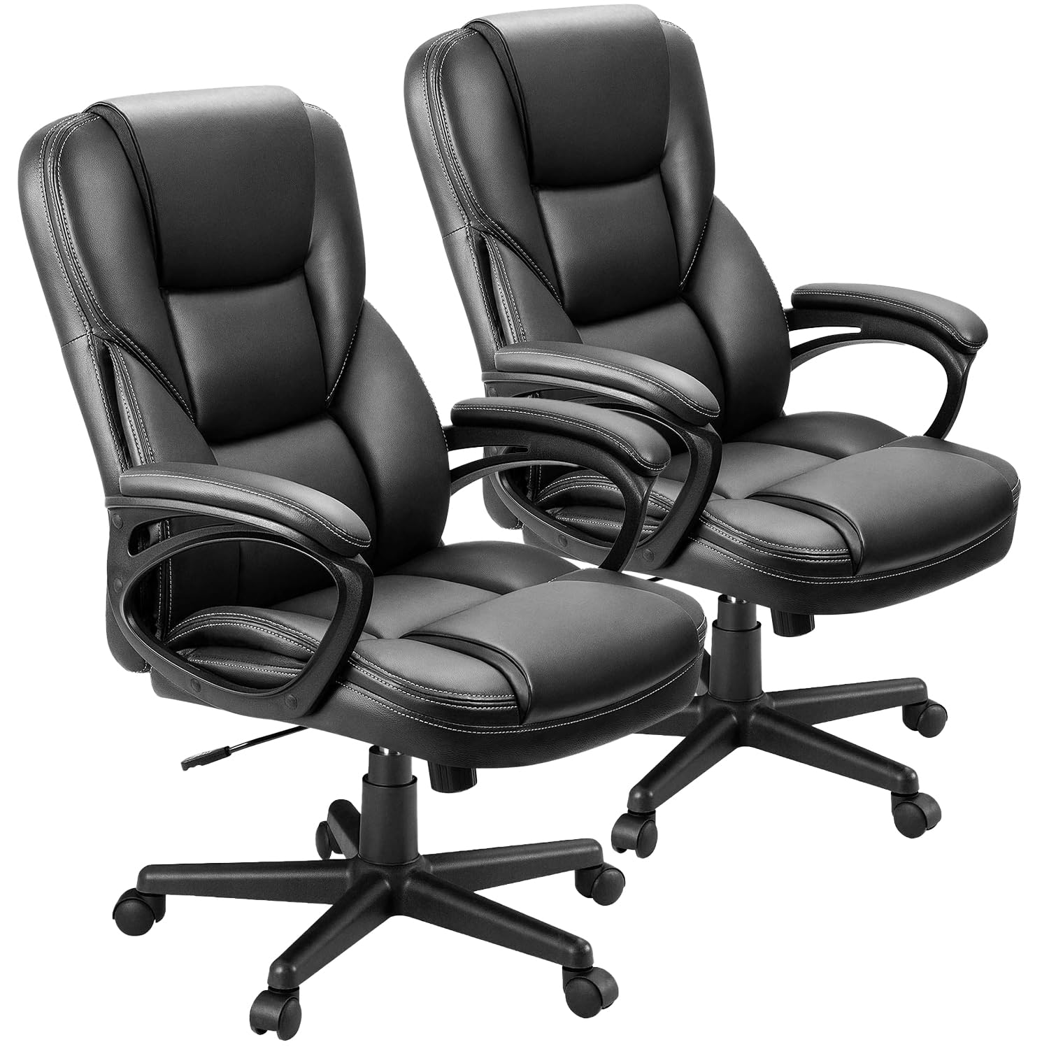 Office Executive Chair High Back Adjustable Managerial Home Desk Chair, Swivel Computer PU Leather Chair with Lumbar Support (2, Black)