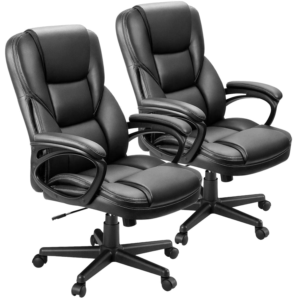 Office Executive Chair High Back Adjustable Managerial Home Desk Chair, Swivel Computer PU Leather Chair with Lumbar Support (2, Black)