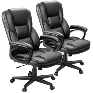 Office Executive Chair High Back Adjustable Managerial Home Desk Chair, Swivel Computer PU Leather Chair with Lumbar Support (2, Black)