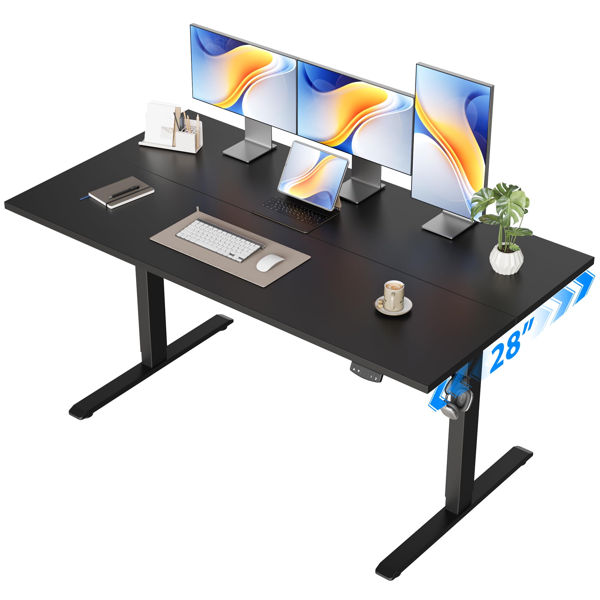 Electric Standing Desk, 55 x 28 Inches Height Adjustable Desk, Sit Stand up for Work Office Home, Ergonomic Rising Computer Table with Memory Preset, Black