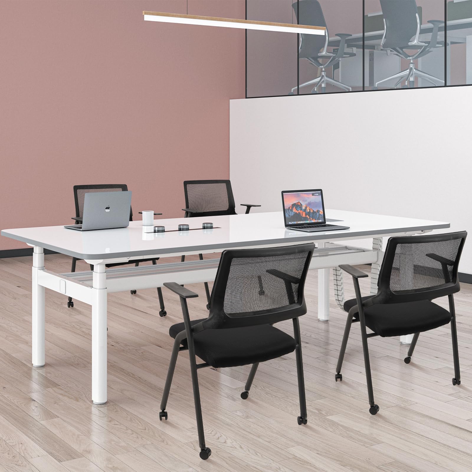 Black (6pk), Stackable Foldable Conference Room Chairs with Wheels, Portable Padded Office Desk Chair with Lumbar Support and Armrest for Training Room, Guest, Reception, Event