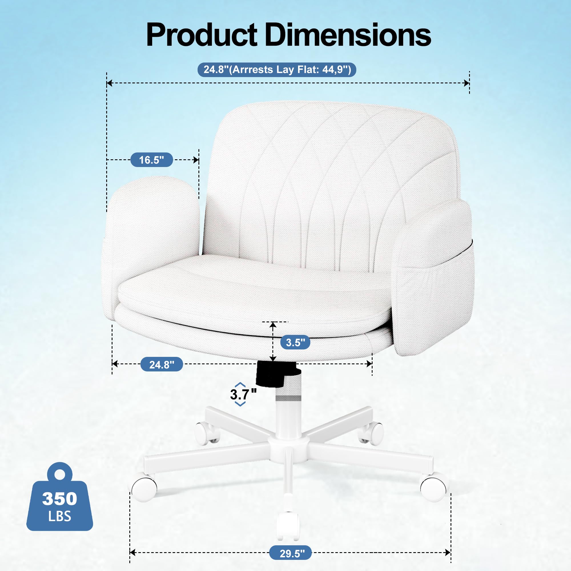 Criss Cross Chair with Armrests & Wheels for Cross-Legged Sitting, Comfortable PU Leather Vanity Chair, Office Desk Chairs with Adjustable Rocking Function, for Home, Bedroom White