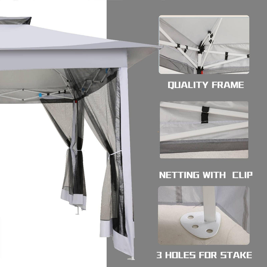 12x12 Pop Up Gazebo On Clearance - Upgrade Easy Up Metal Outdoor Canopy Waterproof - Portable Gazebo with Mosquito Nettings, 4 Ropes 8 Stakes and Carry Bag for Patio Garden(Light Gray)