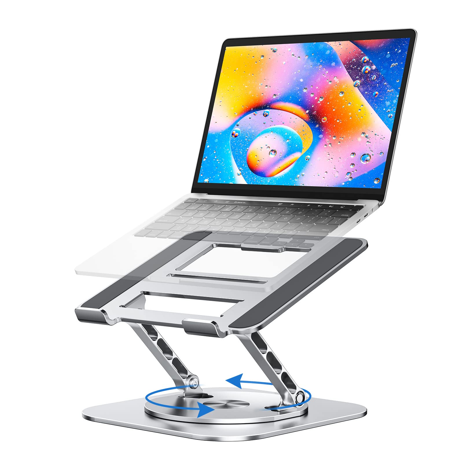 Laptop Stand with 360° Rotating Base, Foldable Adjustable Computer Holder, Ergonomic Design Compatible with MacBook Air Pro, Dell XPS, HP, Lenovo More 10-17" (A-Silver)