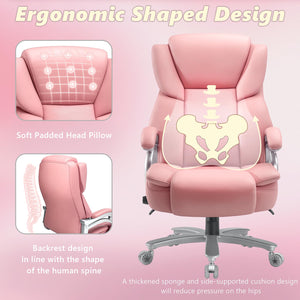 Big and Tall Office Chair,500lbs Capacity Heavy Duty Office Chair for Heavy People, High Back Executive Computer Chair with Adjustable Lumbar Support, Quiet Rubber Wheel (Pink)