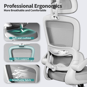 Office Chair Ergonomic Desk Chair, 330 LBS Home Mesh Office Desk Chairs with Wheels, Comfortable Gaming Chairs (Light Grey)