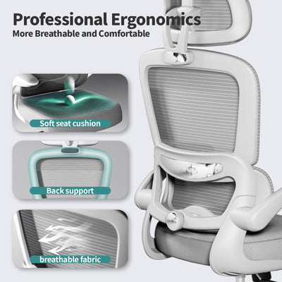 Office Chair Ergonomic Desk Chair, 330 LBS Home Mesh Office Desk Chairs with Wheels, Comfortable Gaming Chairs (Light Grey)