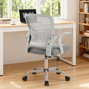 Home Office Managerial Executive Chair, Flip Up Armrest Ergonomic Mesh Adjustable Swivel Mid-Back Computer Desk Chair with Comfortable Lumbar Support, Comfy Arms for Bedroom,Study