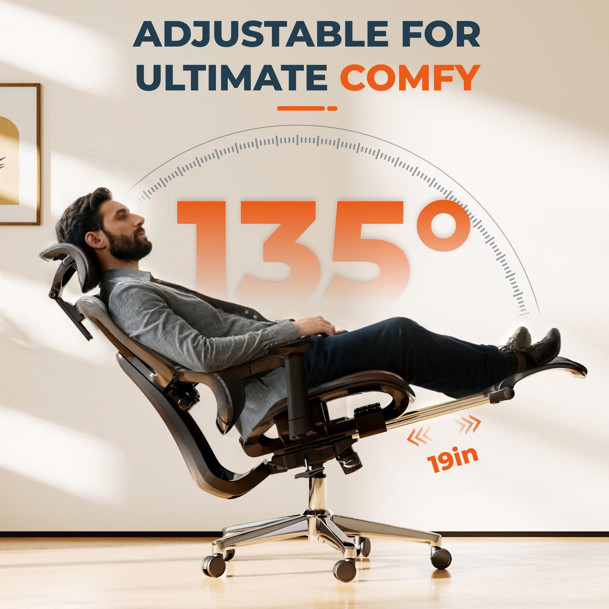 Big and Tall Ergonomic Office Chair Swivel Computer Chairs Desk Chair with 2D Dynamic Lumbar Support/Footrest/3D Headrest/Heavy Duty Metal Base, Mesh Seat Cushion, ErgoChair Ultra, Black