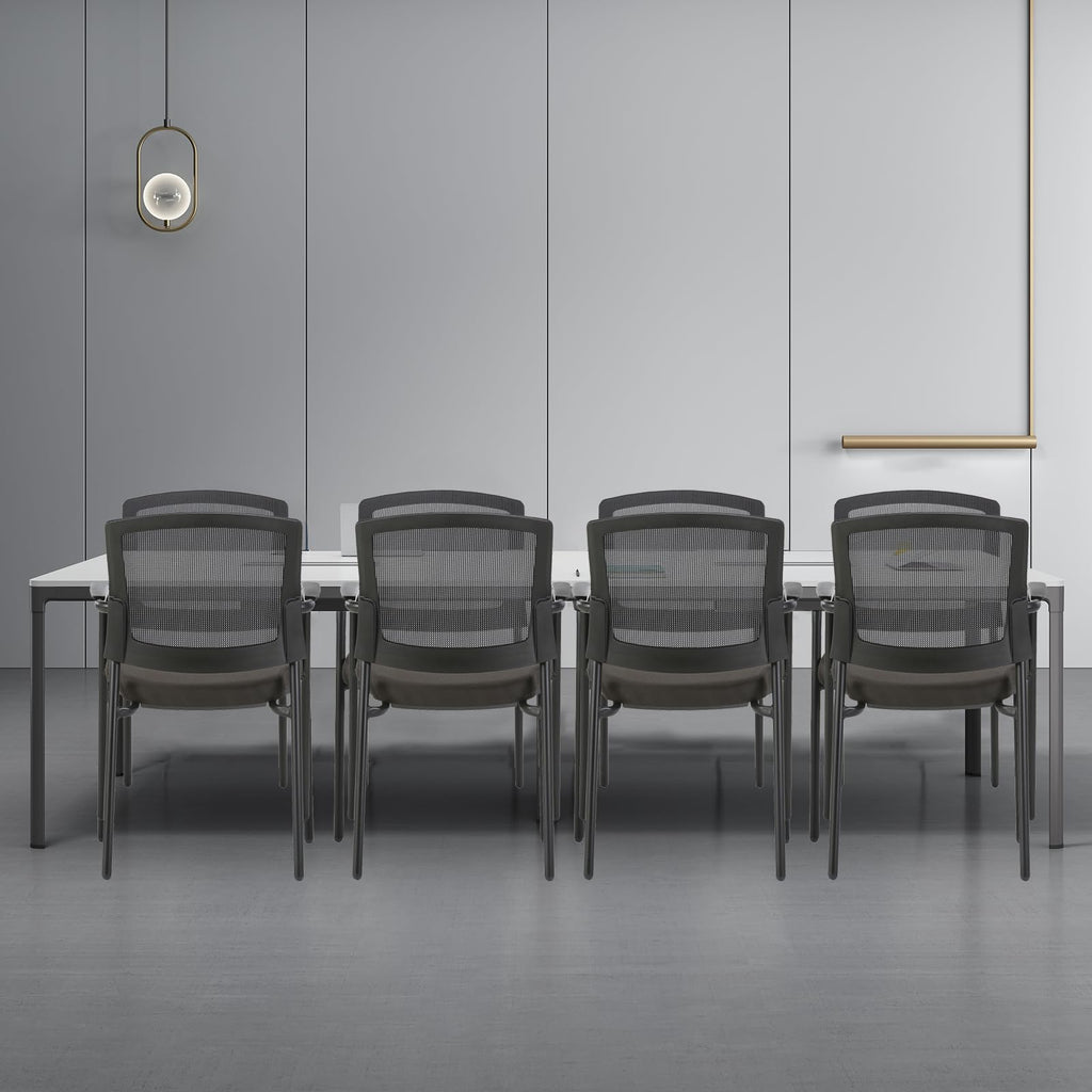 Black Stacking Chairs Stackable Waiting Room Chairs with Armrest, Mesh Office Reception Guest Chair for Home Desk Conference Lobby Church Medical Meeting Training Ergonomic, Set of 8