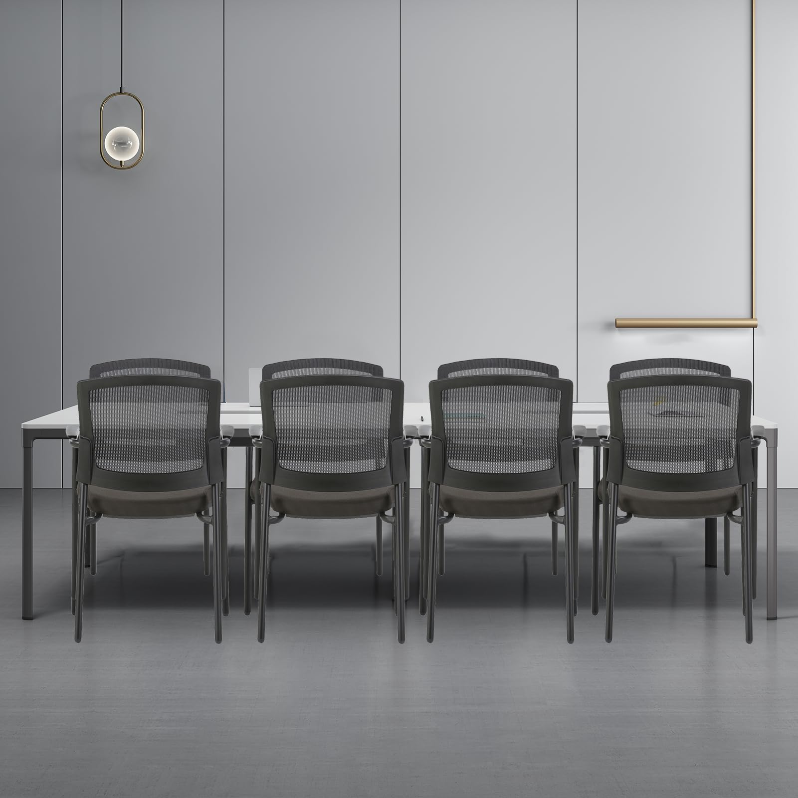 Black Stacking Chairs Stackable Waiting Room Chairs with Armrest, Mesh Office Reception Guest Chair for Home Desk Conference Lobby Church Medical Meeting Training Ergonomic, Set of 8