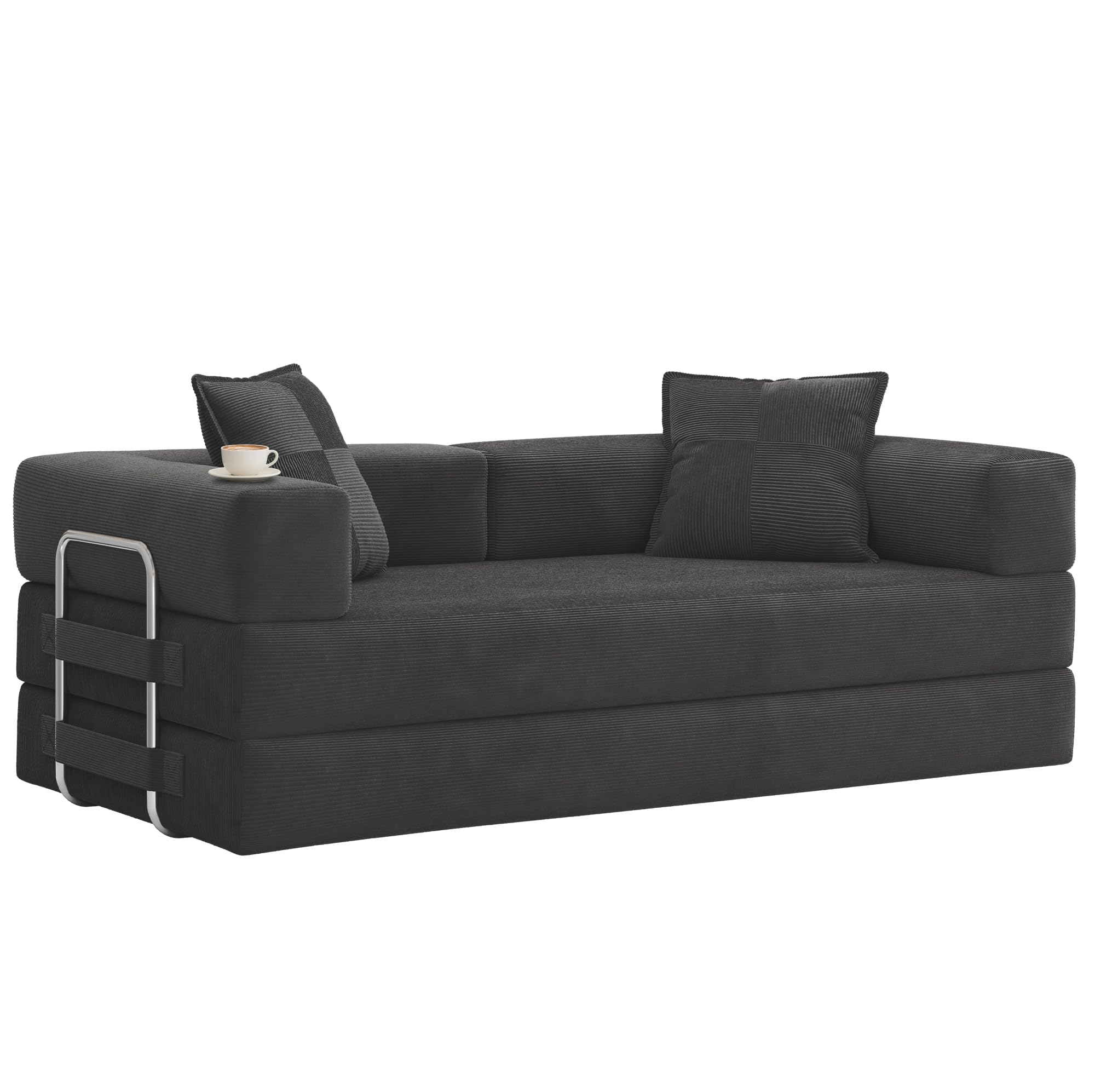 78 Inch Convertible Sofa Bed, 5-in-1 Futon Sofa Bed Pull Out Couch, Boneless Couch Bed for Living Room, Corduroy Boneless Couches for Bedroom, Apartment, No Assembly Sleeper Sofa Bed, Gray