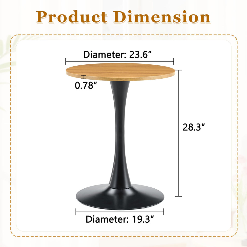 Round Dining Table, 23.6" Circle Tulip Table with Thickened Tabletop & Metal Pedestal, Mid Century Modern Bistro Table for Kitchen, Small Places, Living Room