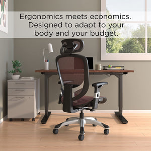 Ergonomic Task Chair, Mesh, Ergonomic, Lumbar Support, Swivel, Maroon