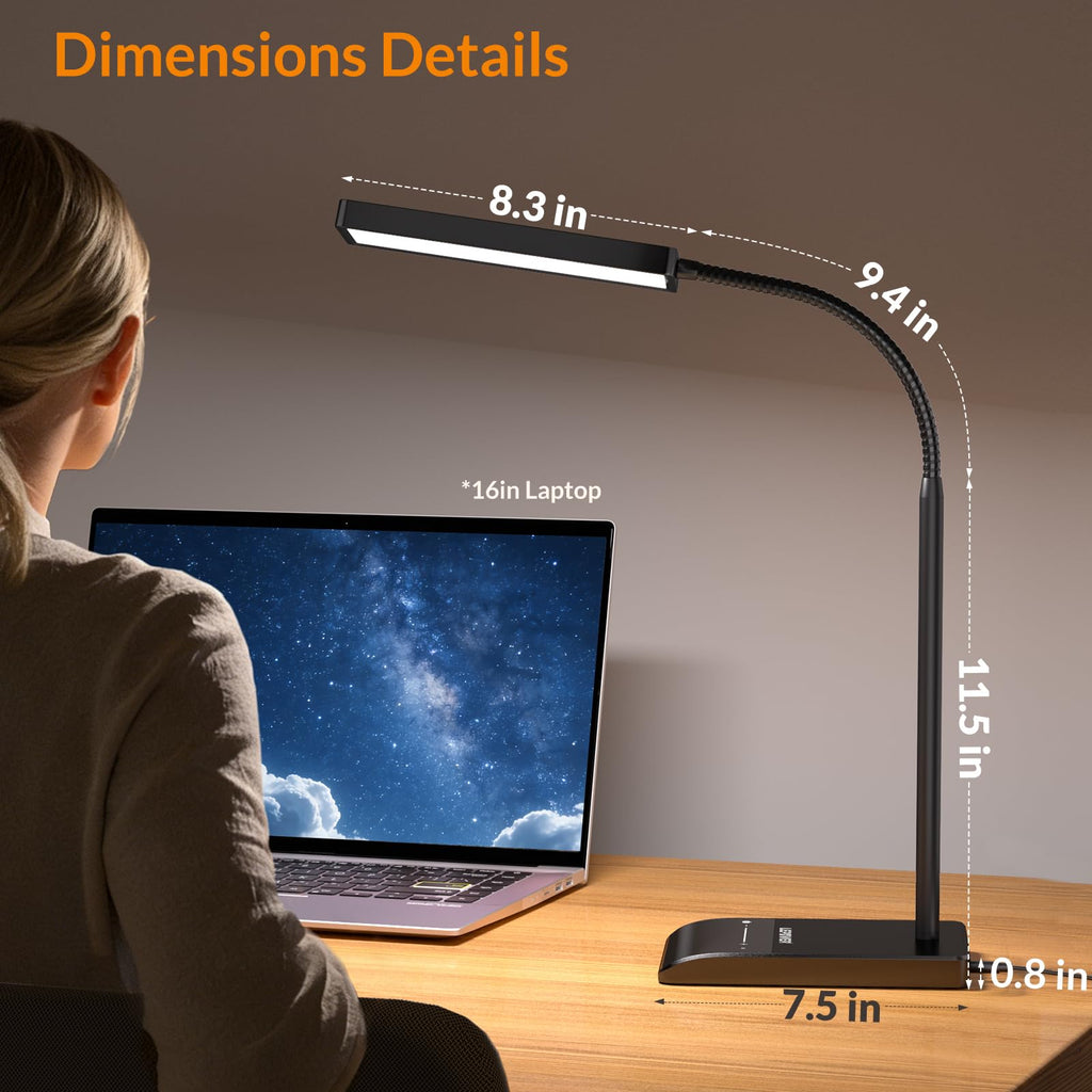 Desk Lamp, 800LM LED for Home Office, 12W Reading for Desk, Eye-Caring Light, Touch Table Gooseneck Lamp, 50 Lighting Modes, Bright for Bedroom, Study (Black)