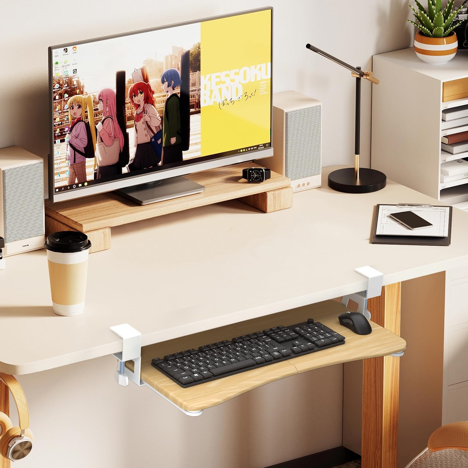 Keyboard Tray Under Desk Pull Out with C Clamp Mount, Computer Keyboard & Mouse Tray, 25.6 (30 Including Clamps) x 11.8 inch Slide-Out Platform Computer Drawer for Typing, Light Wood, DSF1QM