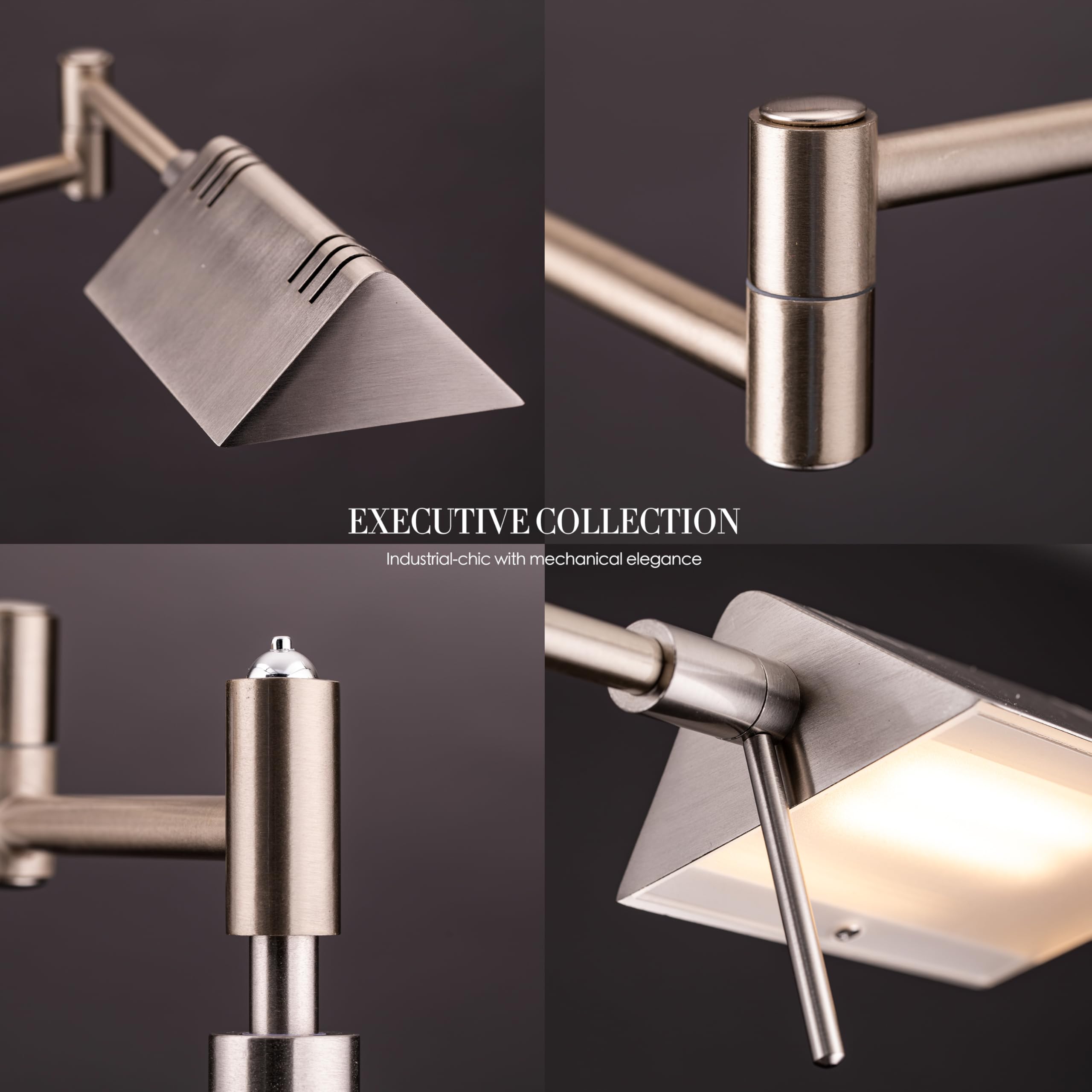 Dimmable LED Pharmacy Floor Lamp, 12W LED, Full Range Dimming, 360 Degree Swing Arms, Adjustable Heights, Standing Lamp for Reading, Sewing, and Craft, ETL Listed, Brushed Nickel
