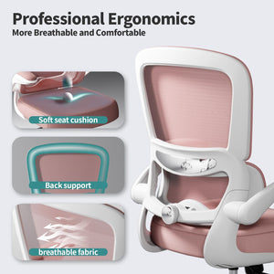 Office Chair - Ergonomic Desk Chair with Adjustable Lumbar Support, Mesh Computer Chair, Executive Chairs for Home Office Comfortable Lumbar Support (Pink)