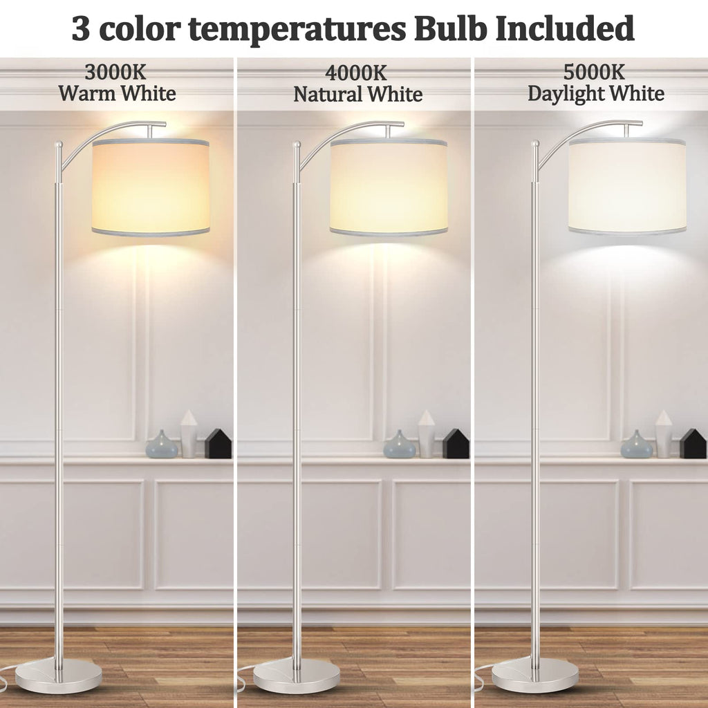 Floor Lamp for Living Room, LED Standing Lamp with 2 Lamp Shades for Bedroom, 9W LED Bulb Included - Silver