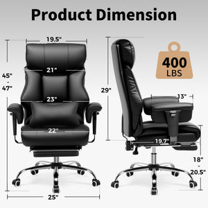 Big and Tall Gaming Chair 400lbs Heavy Duty Office Chair with Foot Rest & Ergonomic Pocket Spring Cushion, High Back Lumbar Support for Lower Back Pain Relief, Ergo Black