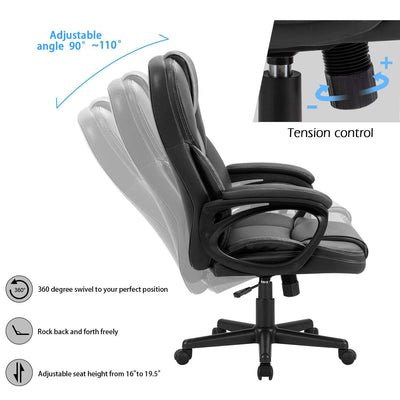 Office Executive Chair High Back Adjustable Managerial Home Desk Chair, Swivel Computer PU Leather Chair with Lumbar Support