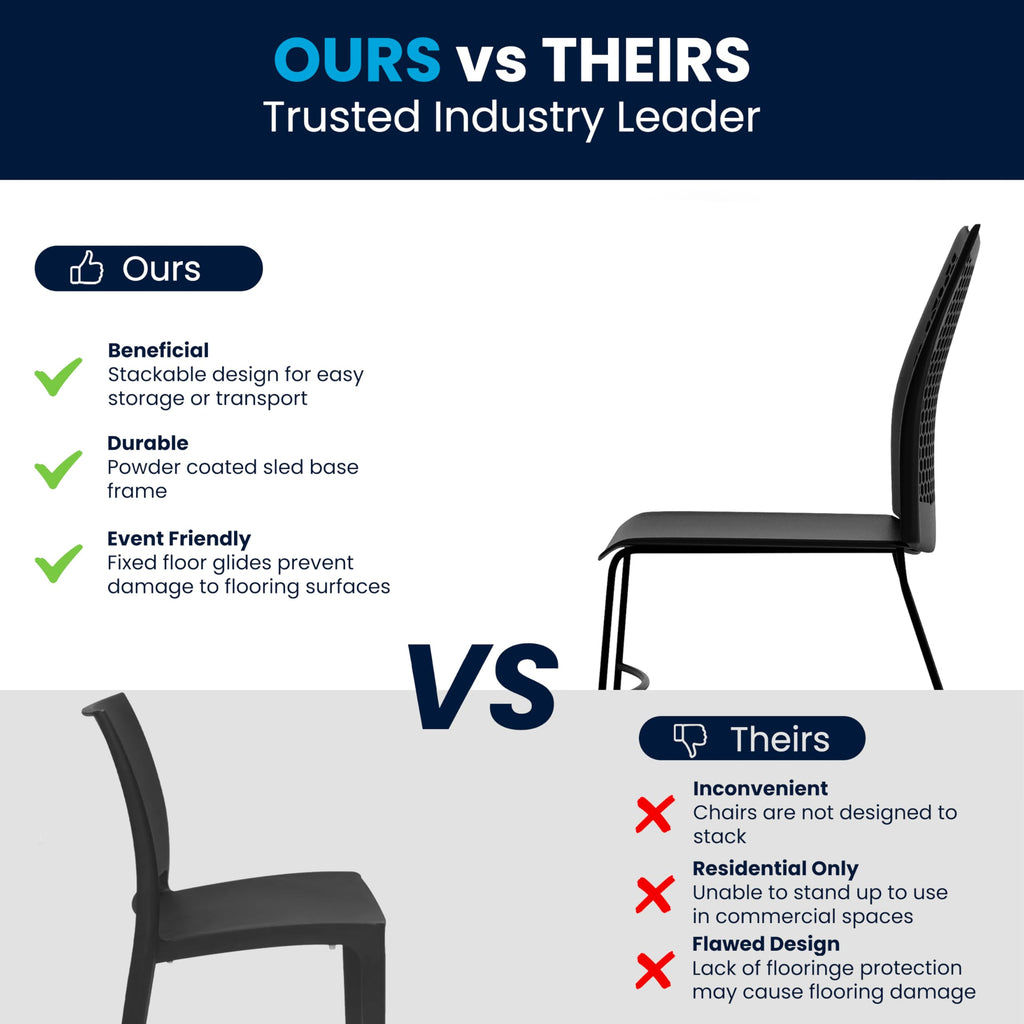 HERCULES Series 661 lb. Capacity Black Stack Chair with Air-Vent Back and Black Powder Coated Sled Base