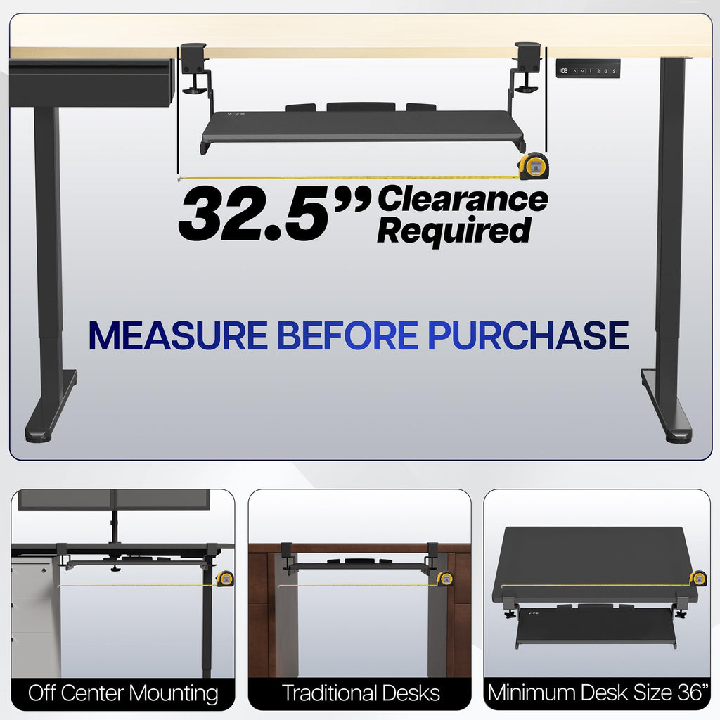 Large Height Adjustable Under Desk Keyboard Tray, C-clamp Mount System, 27 (33 Including Clamps) x 11 inch Slide-Out Platform for Typing, White, MOUNT-KB05HW