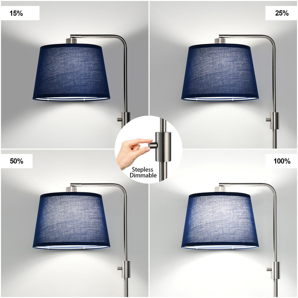 Dimmable Floor Lamp, 1000 Lumens LED Edison Bulb Included, Brushed Nickel Arc Standing Tall Floor Lamp with Blue Shade for Living Room Bedroom Office Dining Room