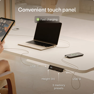 HomePro Standing Desk 54x28 — Made in Europe, Ergonomic Sit Stand Home Office Desk, Electric Height Adjustable, Dual Motor, USB & USB-C Charging, Wobble-Free, Touchscreen, 3 Memory Presets