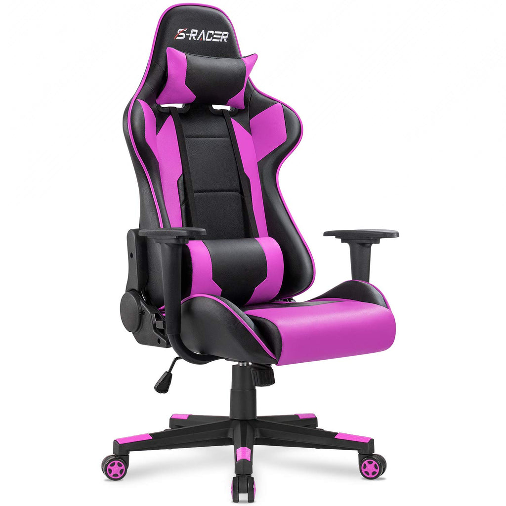 Gaming Chair, Office Chair High Back Computer Chair Leather Desk Chair Racing Executive Ergonomic Adjustable Swivel Task Chair with Headrest and Lumbar Support (Violet)