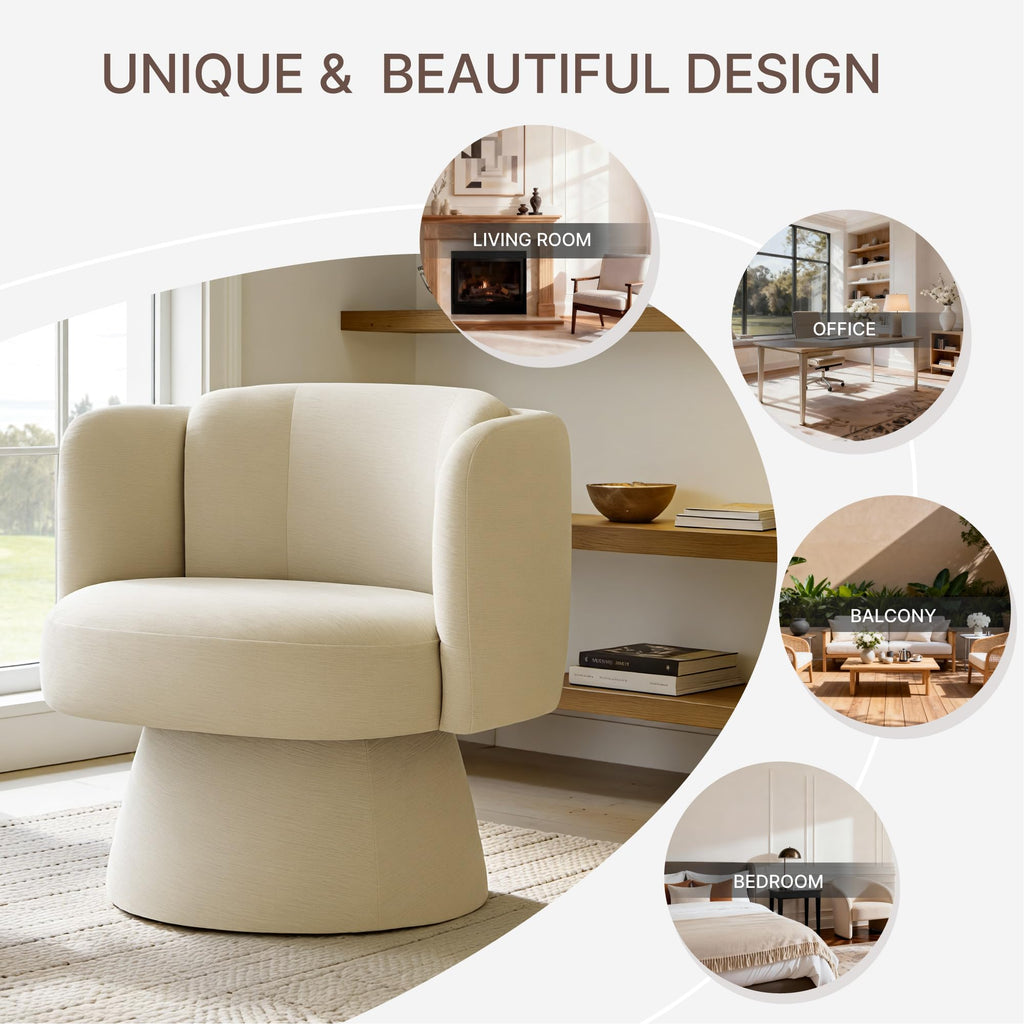 Swivel Barrel Chair Set of 2,360° Accent Chairs with Round Backrest,Upholstered Lounge Chair for Vanity,Living Room,Bedroom,Reading Nook,Sand