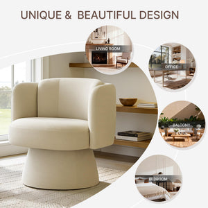 Swivel Barrel Chair,360° Accent Chairs with Round Backrest,Upholstered Lounge Chair for Vanity,Living Room,Bedroom,Reading Nook,Sand