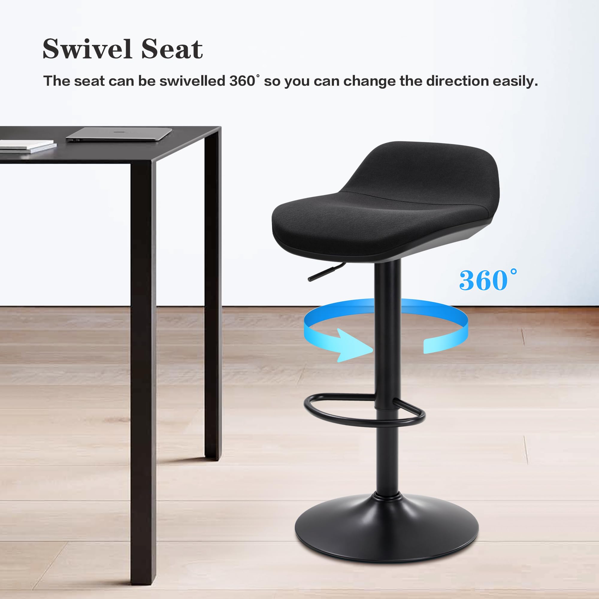 Standing Desk Stool, Height Adjustable Standing Desk Chair, Ergonomic Sit Stand Stool with Footrest, 360° Swivel Leaning Stools for Office Home (Black)