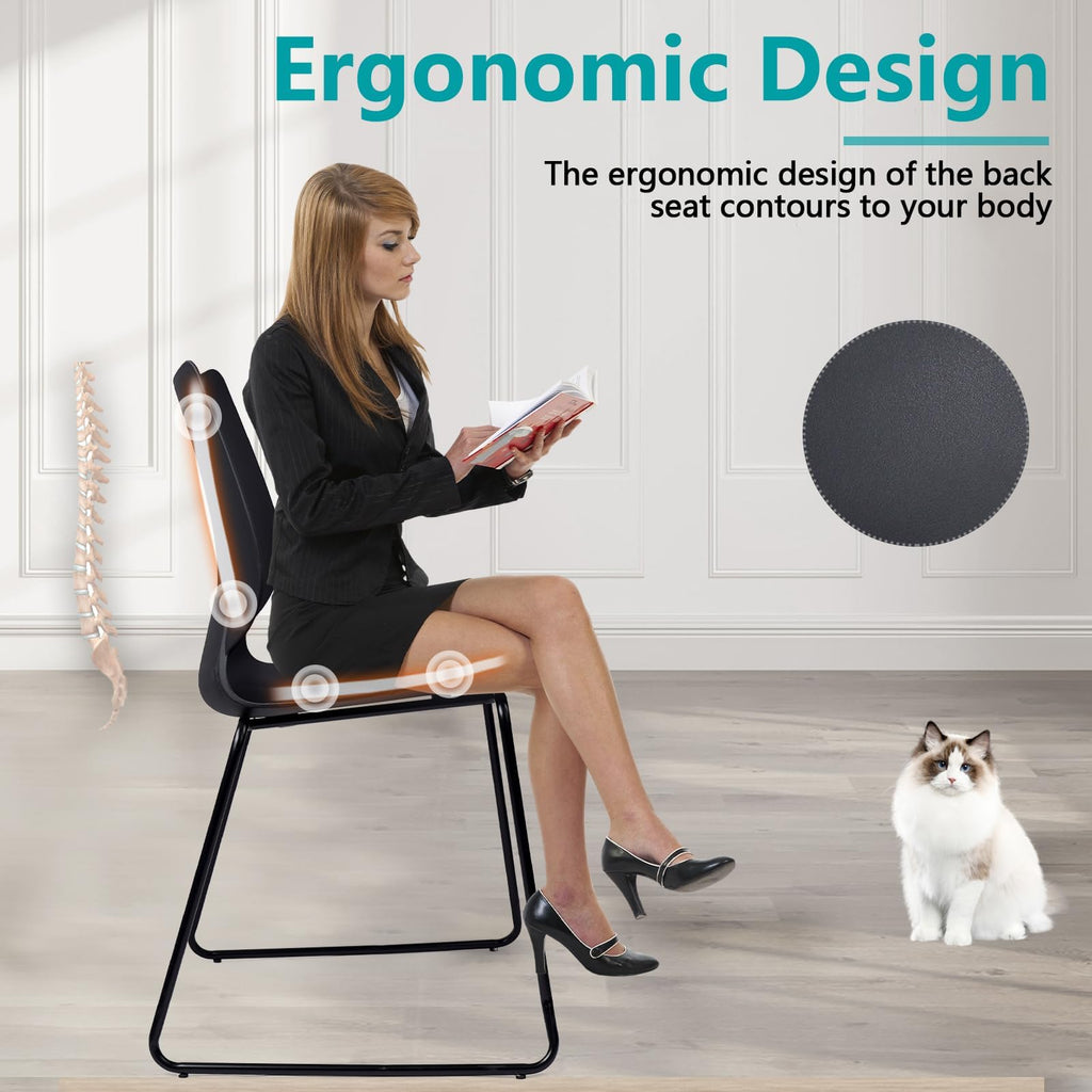Set of 8, Black, Stackable Waiting Room Chair, Stacking Office Chair with Ergonomic Lumbar Support and Metal Legs, Plastic Desk Chairs for Conference School Church Guest Reception