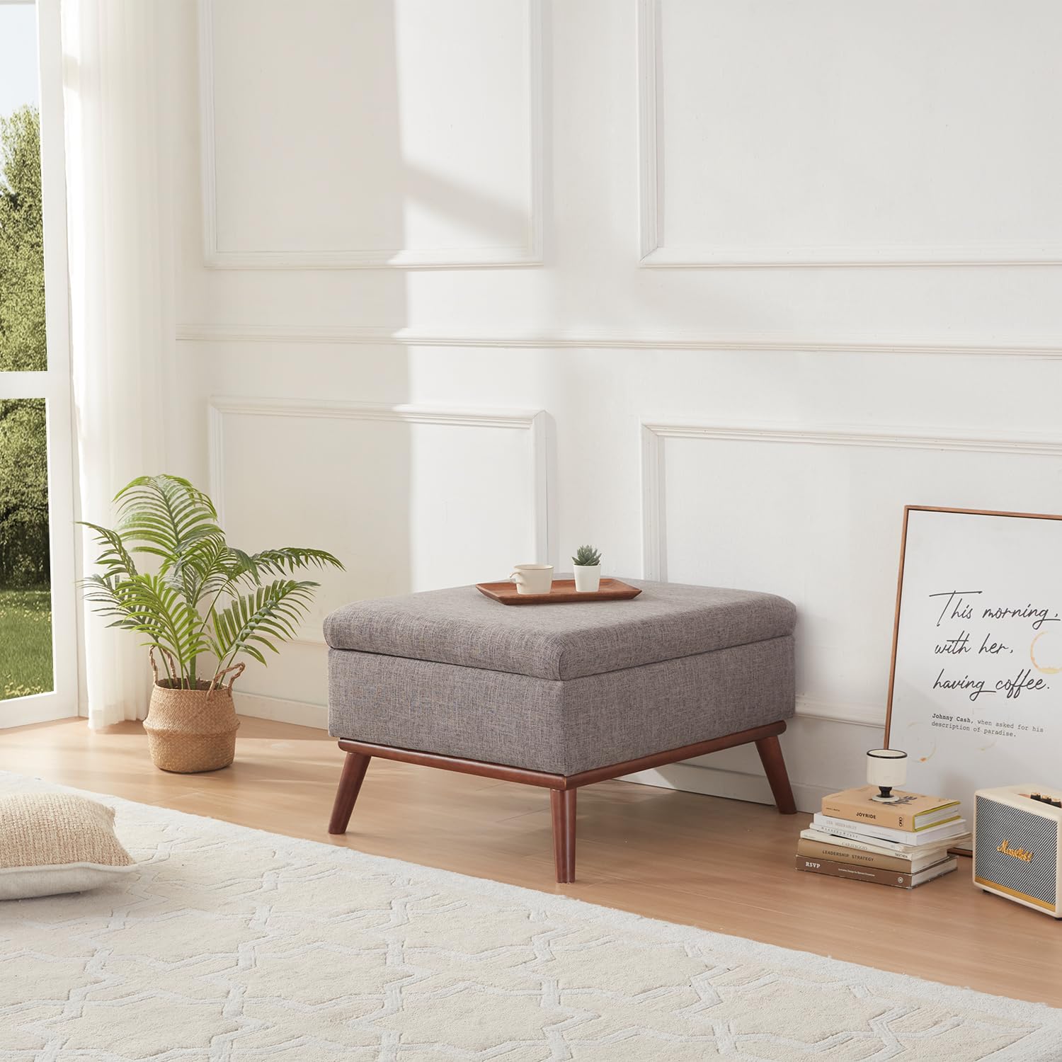 65" W Loveseat Sofa with Ottoman Coffee Table, Mid Century Modern Decor Love Seat Couches and Ottoman with Storage for Living Room, Button Tufted Upholstered Love Seats Furniture Set, Grey