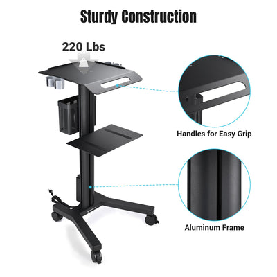 Mobile Laptop Cart Trolley Aluminum with Front Display Panel for Office Lab Conference