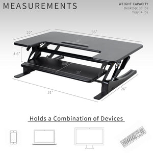 36 inch Height Adjustable Stand Up Desk Converter, V Series, Quick Sit to Stand Tabletop Dual Monitor Riser Workstation, Black, DESK-V000V