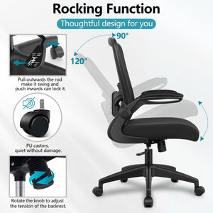Office Chair, Ergonomic Desk Chair Breathable Mesh Chairs Adjustable High Back Lumbar Support Flip-up Armrests, Executive Rolling Swivel Comfy Computer Chairs Home Office Black