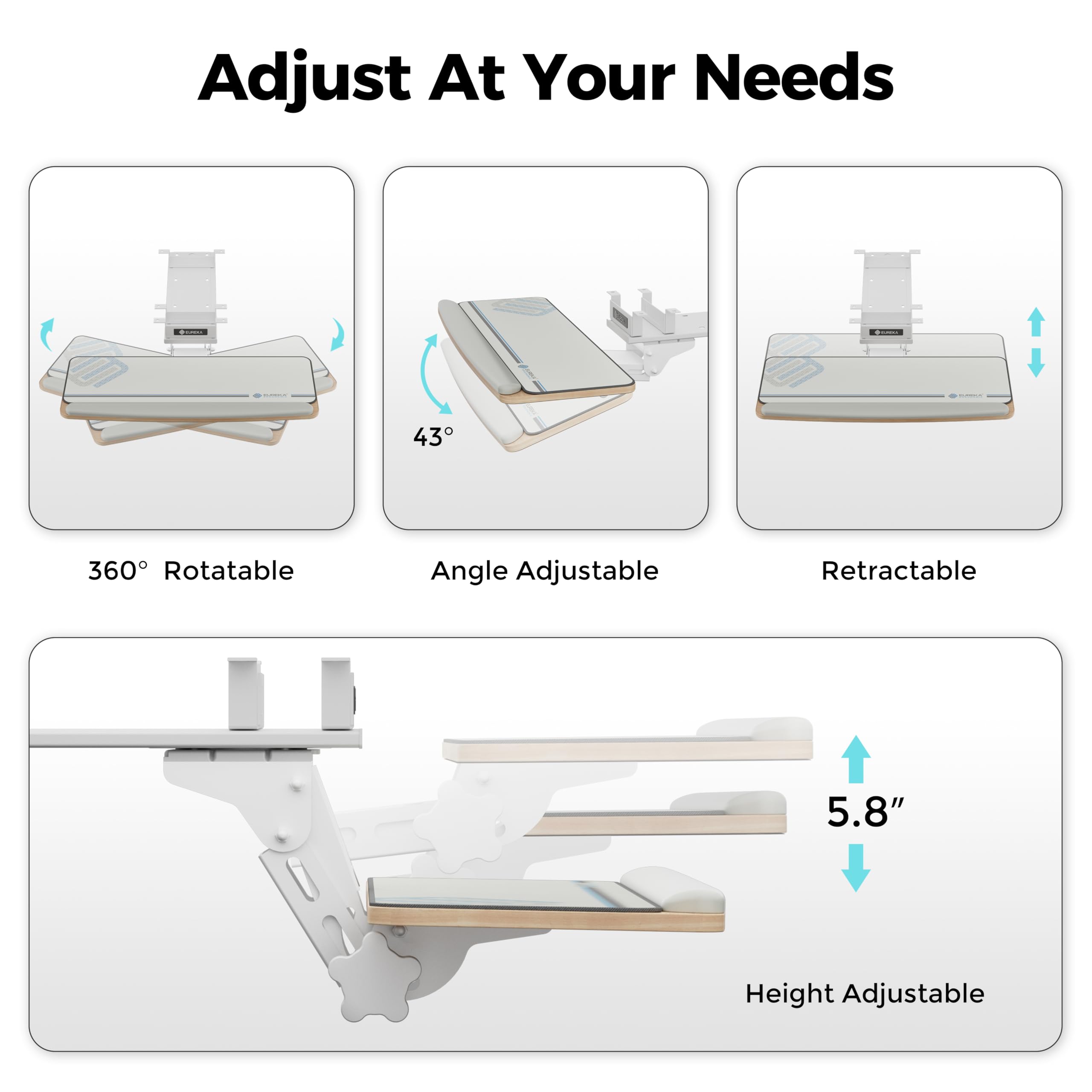 Keyboard Tray Height Adjustable, Swivel Tilt Computer Keyboard Drawer Under Desk, 25x9.13'' Sliding Keyboard & Mouse Platform with Mouse Pad for Typing, Maple