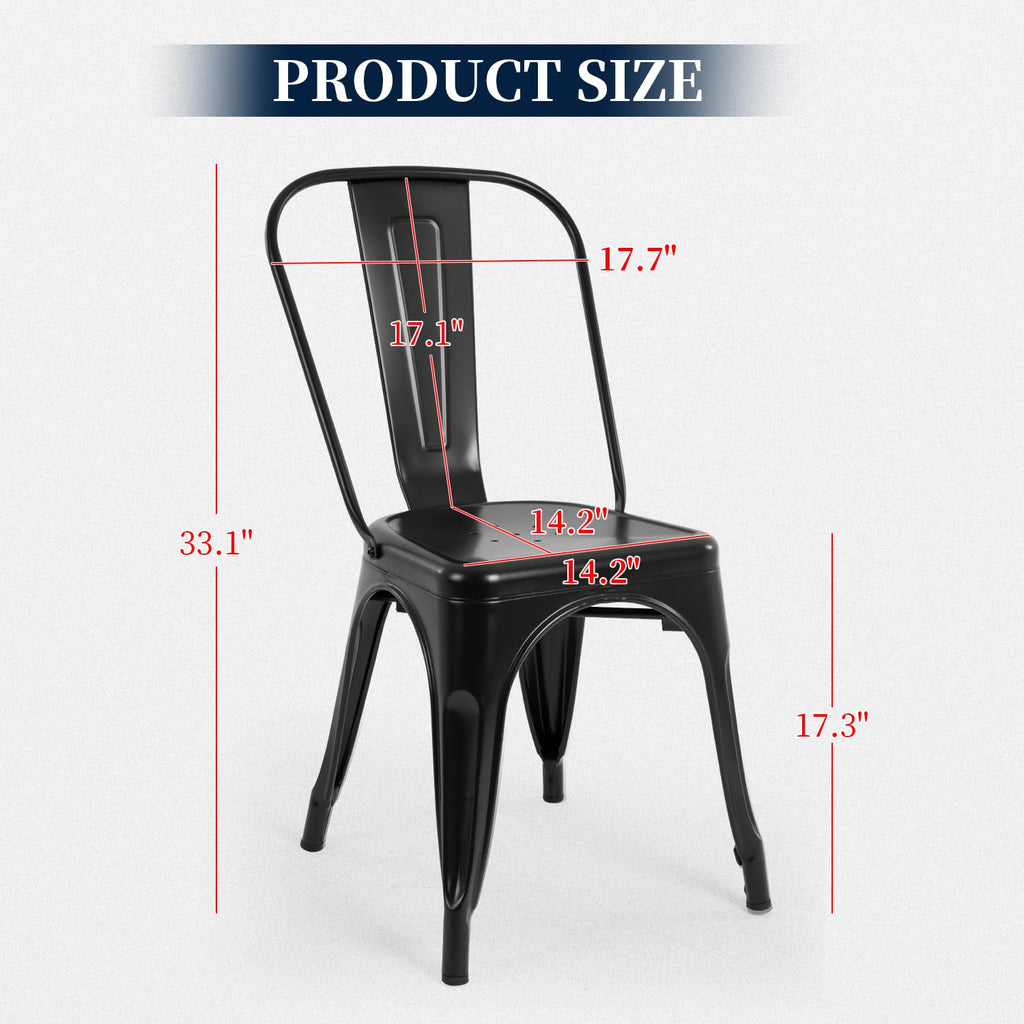 Metal Dining Chairs | Set of 4 | Black | Stackable Tolix Side Chairs with Backrest | Scratch-Resistant | Non-Slip Feet | Indoor/Outdoor Use | 330 lbs Capacity | for Kitchen & Restaurant