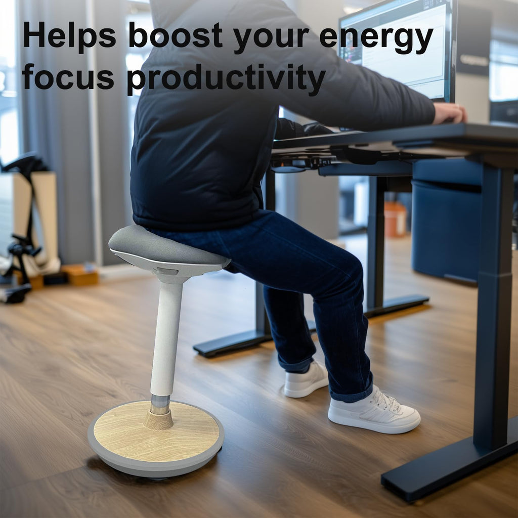 Adult Wobble Stool - Anti-Fatigue Standing Desk Stool with 360° Rocking Non-Slip Curved Base, Height Adjustable 22-32 Inch Standing Chair for Home & Office,Light Wood
